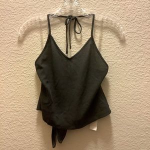 American Eagle Blue Grey Waffle Knit Halter Crop Top Size Large New with Tags